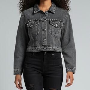 Rebecca Minkoff Jacket Women's Studded Acid Wash Medium Gray Baddie